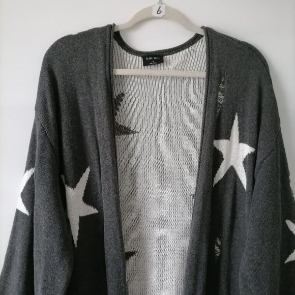 Blank Paige Womens Dark Gray Open Front White Stars Duster Cardigan Sweater M - Picture 2 of 6